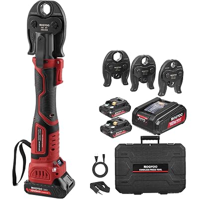 ProPress Tool for Copper Pipe, 18V Brushless Electric Crimping Tool Kit for 1/2, 3/4, 1 Inch Pro Press Fittings with 3 Press Jaws, 2-Pack 2Ah Batteries, Fast Charger, Carrying Case