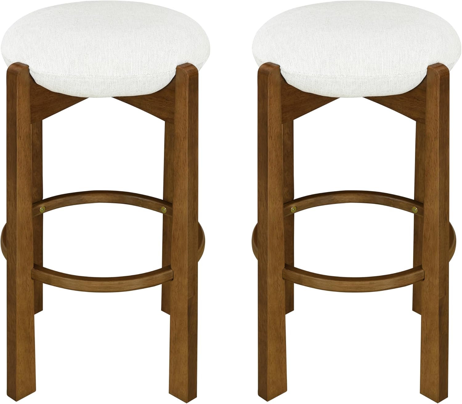 Christopher Knight Home Lilac Modern Counter Height Bar Stools Set of 2, Fabric Round Stool Chair for Kitchen Island, Wood Dining Room Chair, Upholstered Counter Stool with Footrest,Dark Walnut+Ivory
