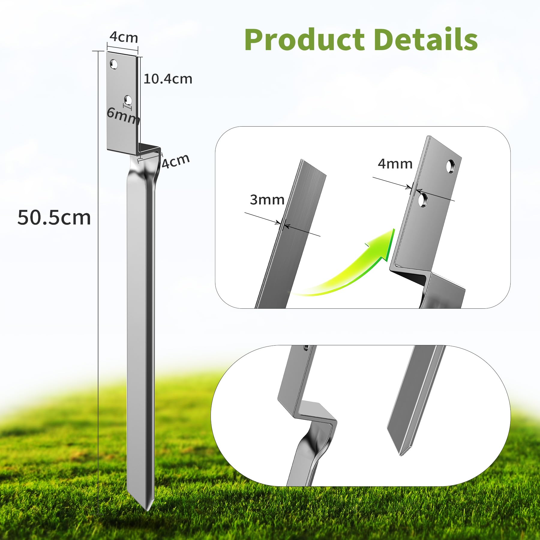 Forever Speed 4 Piezas Anclajes al Suelo para Columpios,50.5*4CM Anclaje al Suelo Galvanizado,Anclaje para Poste de Madera para Oscilante Valla Torre de Juegos