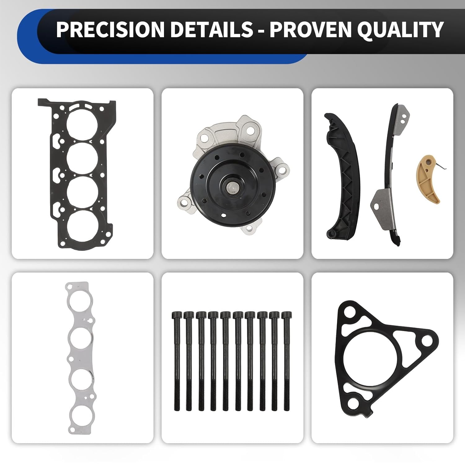 Head Gasket Set with Timing Chain, Water Pump, Cylinder Head Bolts Compatible with Corolla Matrix 2009-2016 1.8L HS26515PT