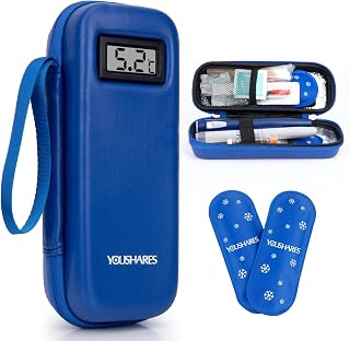 YOUSHARES Insulin Kühltasche mit 2 TSA Eispackungen, Mini Medikamenten Kühlbox auf Reisen, Etui für Insulin Pen, Ozempic, Wegovy, Mounjaro, Epipen, Andere Medikamente Zubehör, Diabetiker Tasche(Blau)
