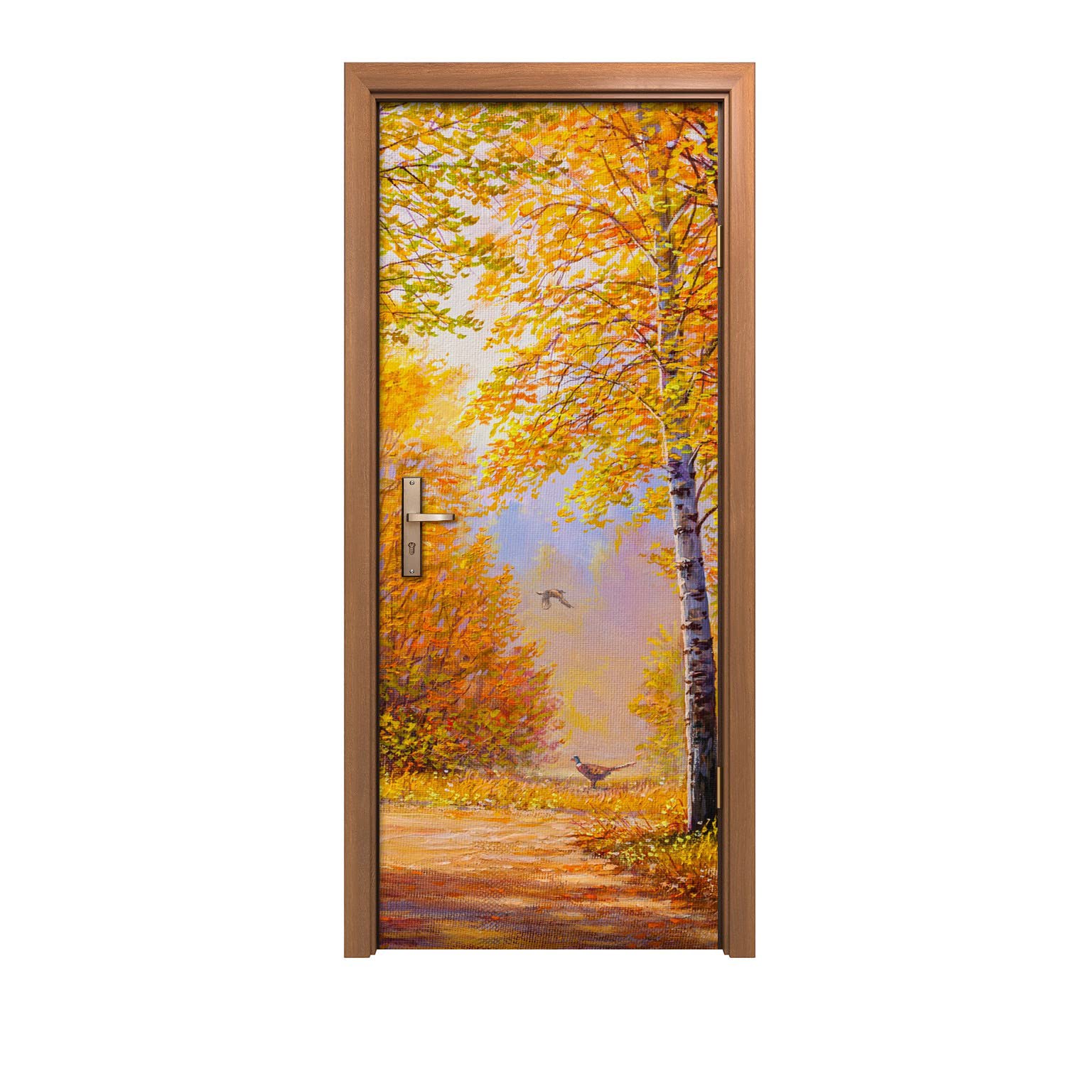 Autocollant de porte 90x200cm forêt d'automne sauvage pour masquer les défauts