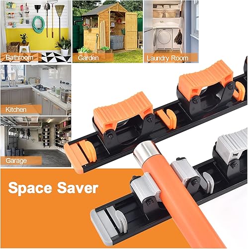 Miniatura 5 de AIFEIVICO Soporte de pared para fregona y escoba soporte de pared ajustable de aleación de aluminio para escoba soporte de pared organizador de