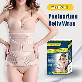 ChongErfei 3 in 1 Postpartum Support - Recovery Belly/waist/pelvis Belt Shapewear Slimming Girdle, Beige, L For Posture Correction