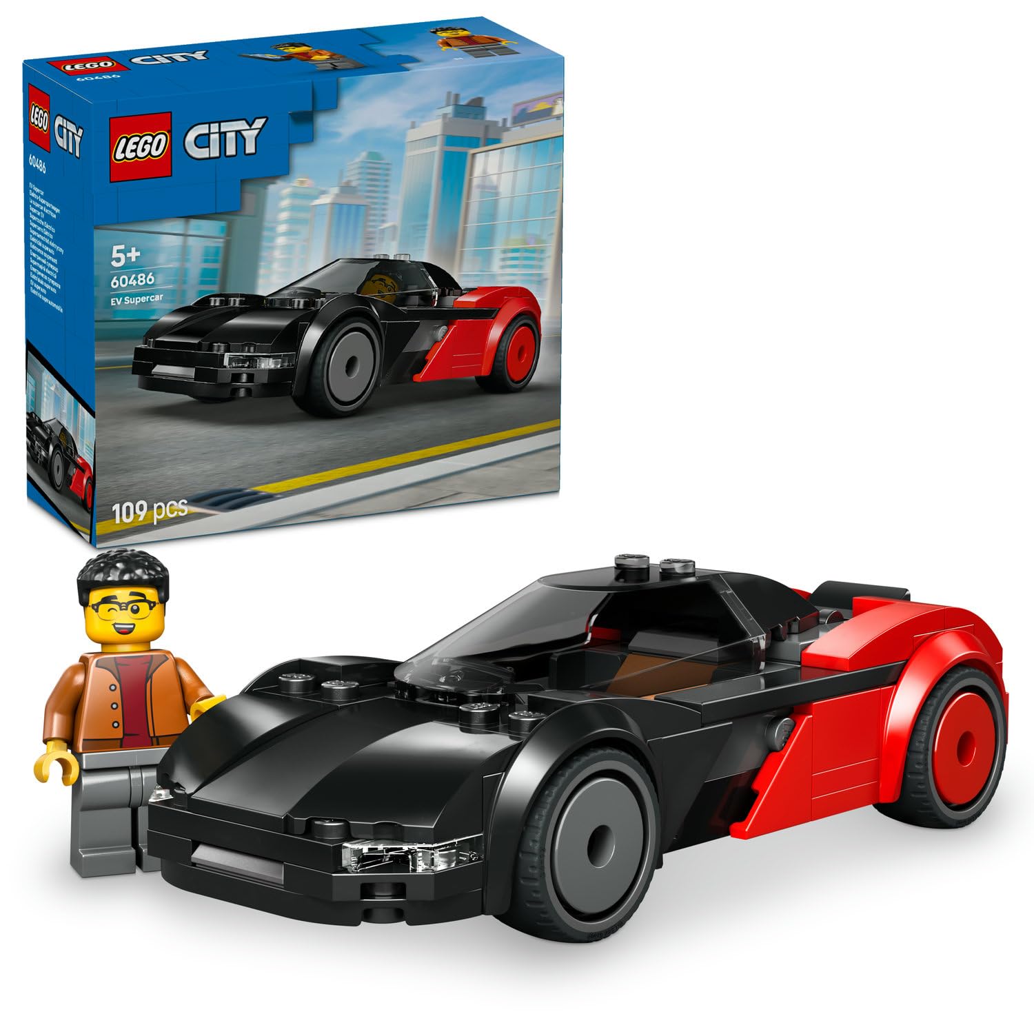 LEGO City Elektrikli Süper Araba 60486 – 5 Yaş ve Üzeri Erkek ve Kız Çocuklar için Sürücü Minifigürü İçeren Yaratıcı Oyuncak Yarış Arabası Yapım Seti, Çocuklar için Hediye Fikri (109 Parça)