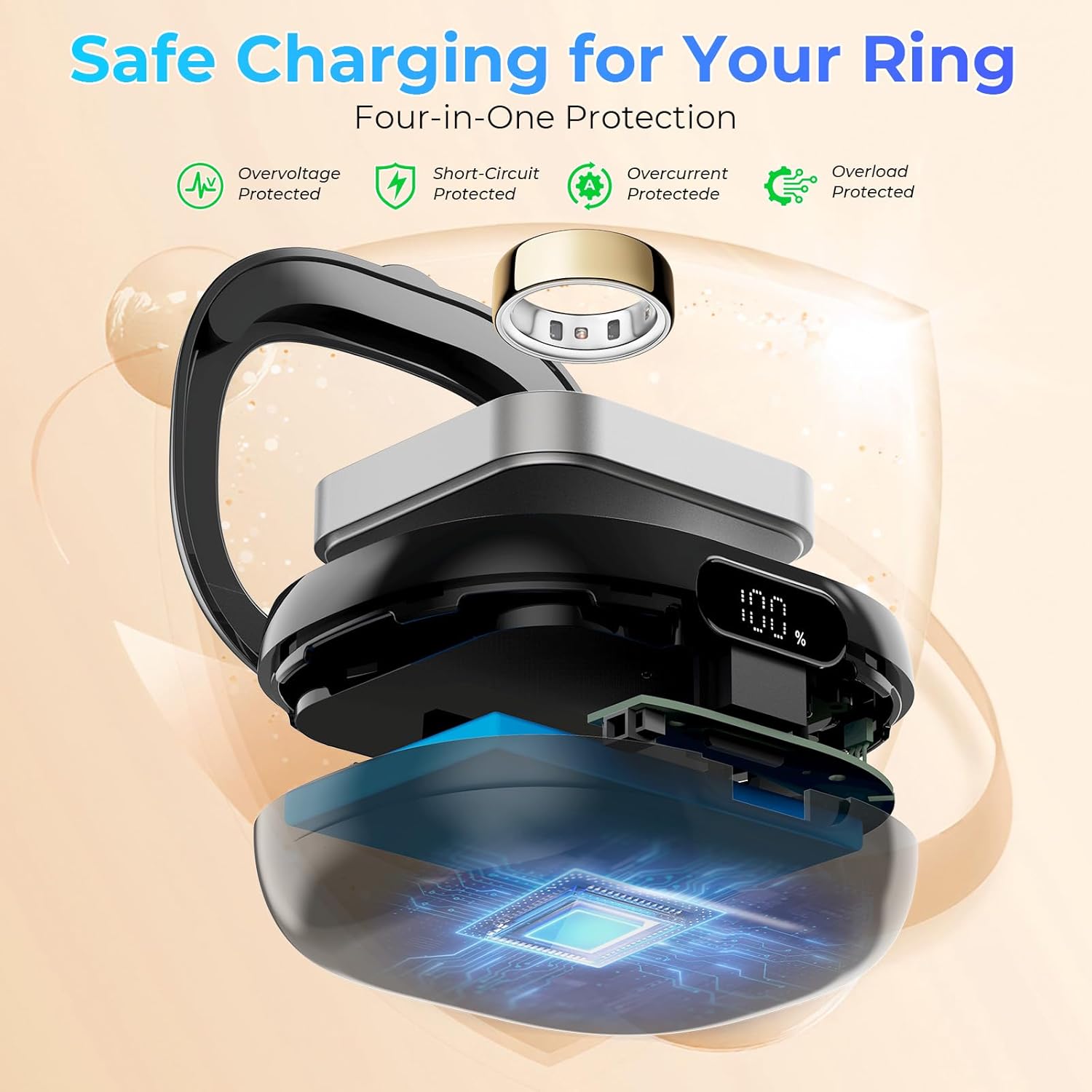 Wireless Charging Case with Oura Ring Gen4&3 Charger LED Power Display 2000mAh Portable Travel Charging Fits All-Sized Oura Ring 4&3 60-Day Runtime (Official Charger NOT Included)