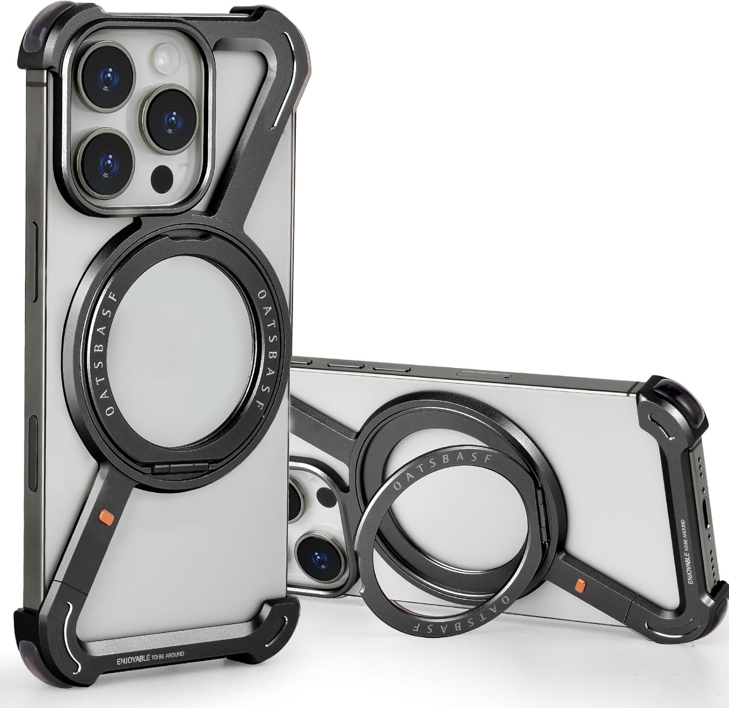 OATSBASF Minimalist Phone Case for iPhone 16 Pro 6.3 - Aluminum Frameless Bumper Case, Light - Duty Drop Protection, Black