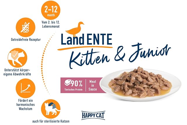 Foto 2 de 5 de Happy Cat Young Meat in Sauce Kitten & Junior Land Pato Pouch 85 g