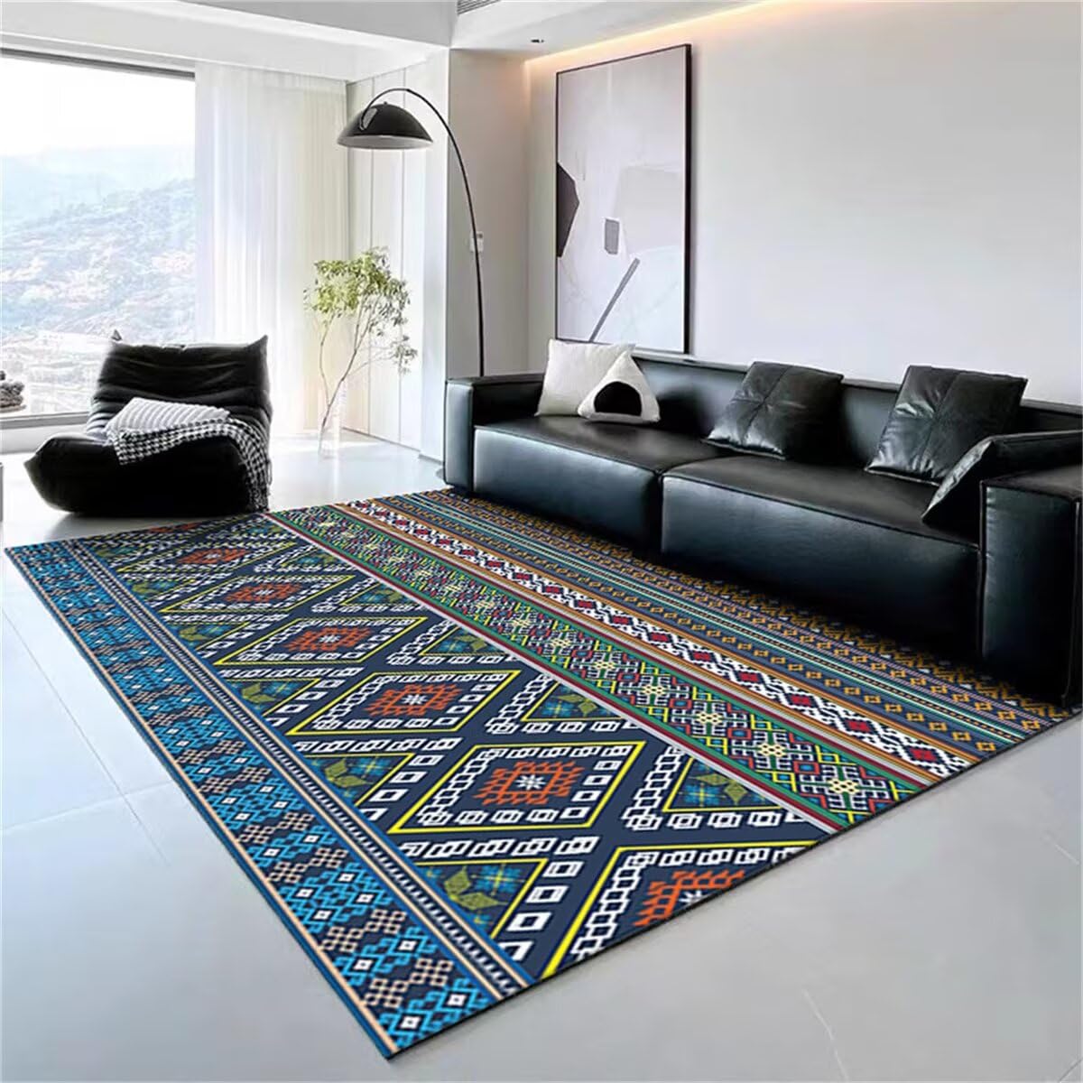 Tapis de salon moderne bleu vintage pour le coin jeu des enfants