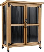 Ketive Outdoor Storage Cabinet: Weatherproof Wood & Metal Garden Tool Shed with Lockable Doors, Removable Shelves for Patio, Porch, Backyard