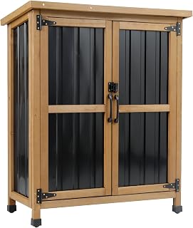 Ketive Outdoor Storage Cabinet: Weatherproof Wood & Metal Garden Tool Shed with Lockable Doors, Removable Shelves for Patio, Porch, Backyard