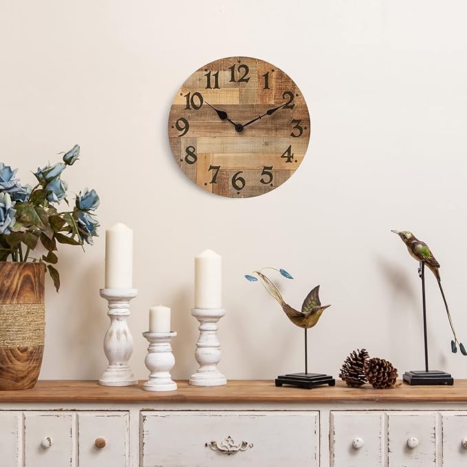 Reloj de Pared NIKKY HOME 12 Pulgadas Analógico Madera Rústico Silencioso miniatura 4