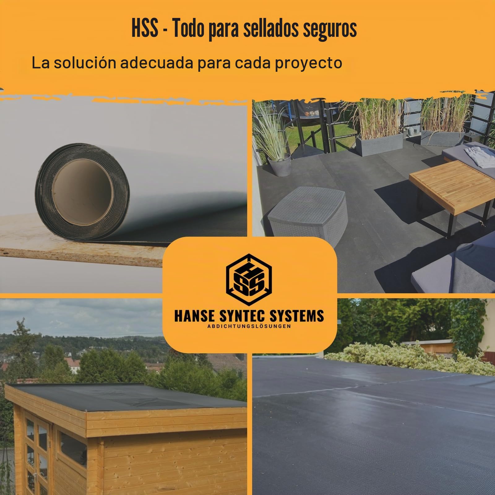 HSS EPDM Lámina autoadhesiva para techos, 5 m² KSK, para cobertizo de jardín y cochera, resistente a los rayos UV y al agua, 1,3 mm de grosor, 100 cm x 5 m, color negro
