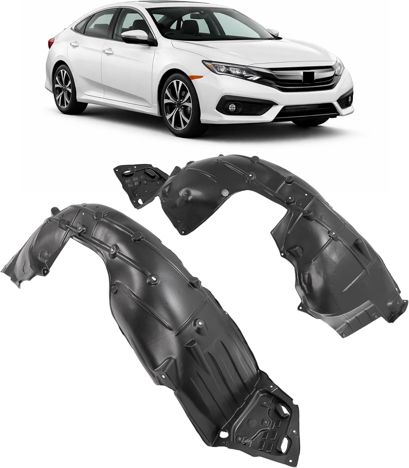 HECASA Front Inner Fender Liner Compatible with 2016-2018 Honda Civic Replacement for HO1248158, HO1249158 74151TBAA00, 74101TBAA00, Splash Shield Guard Driver & Passenger Side