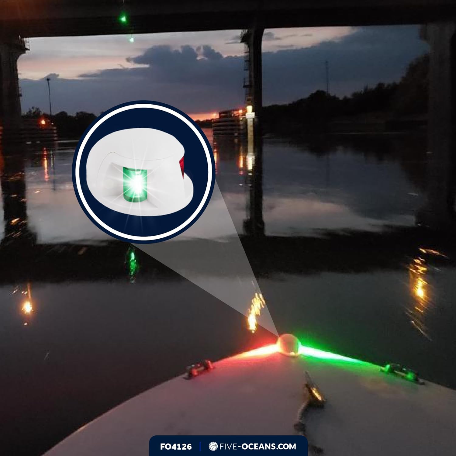 Five Oceans Boat Navigation Lights, LED Bow Bi-Color Light for Boats Red & Green, Horizontal Mount, 12V, USCG Rules 2NM, IP67 Waterproof - FO4126