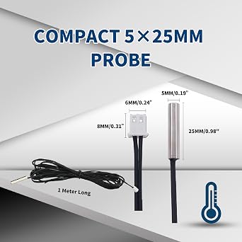 10K Temperature Sensor Probe 6pcs 1 Meter Waterproof Temp Sensor Probe Stainless Steel 3950 NTC Temp Sensor Probe Digital Temperature Transmitter Extension Cable