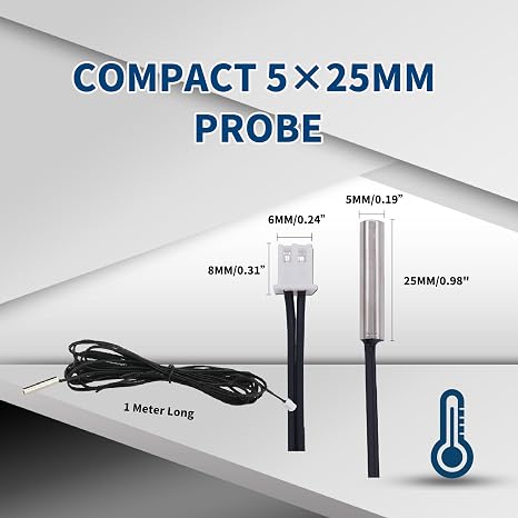 10K Temperature Sensor Probe 6pcs 1 Meter Waterproof Temp Sensor Probe Stainless Steel 3950 NTC Temp Sensor Probe Digital Temperature Transmitter Extension Cable