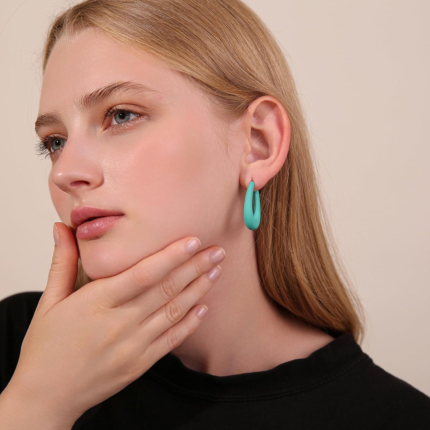 Acrylic Teardrop Hoop Earrings for Women, Colorful Oval Statement Earrings Lightweight Trendy Jewelry - Image 3