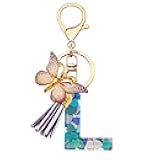 TTYY Initial Letter Keychains for Girls Women Pink Purple Green Cute Butterfly Heart Keychain for Backpack School Bag