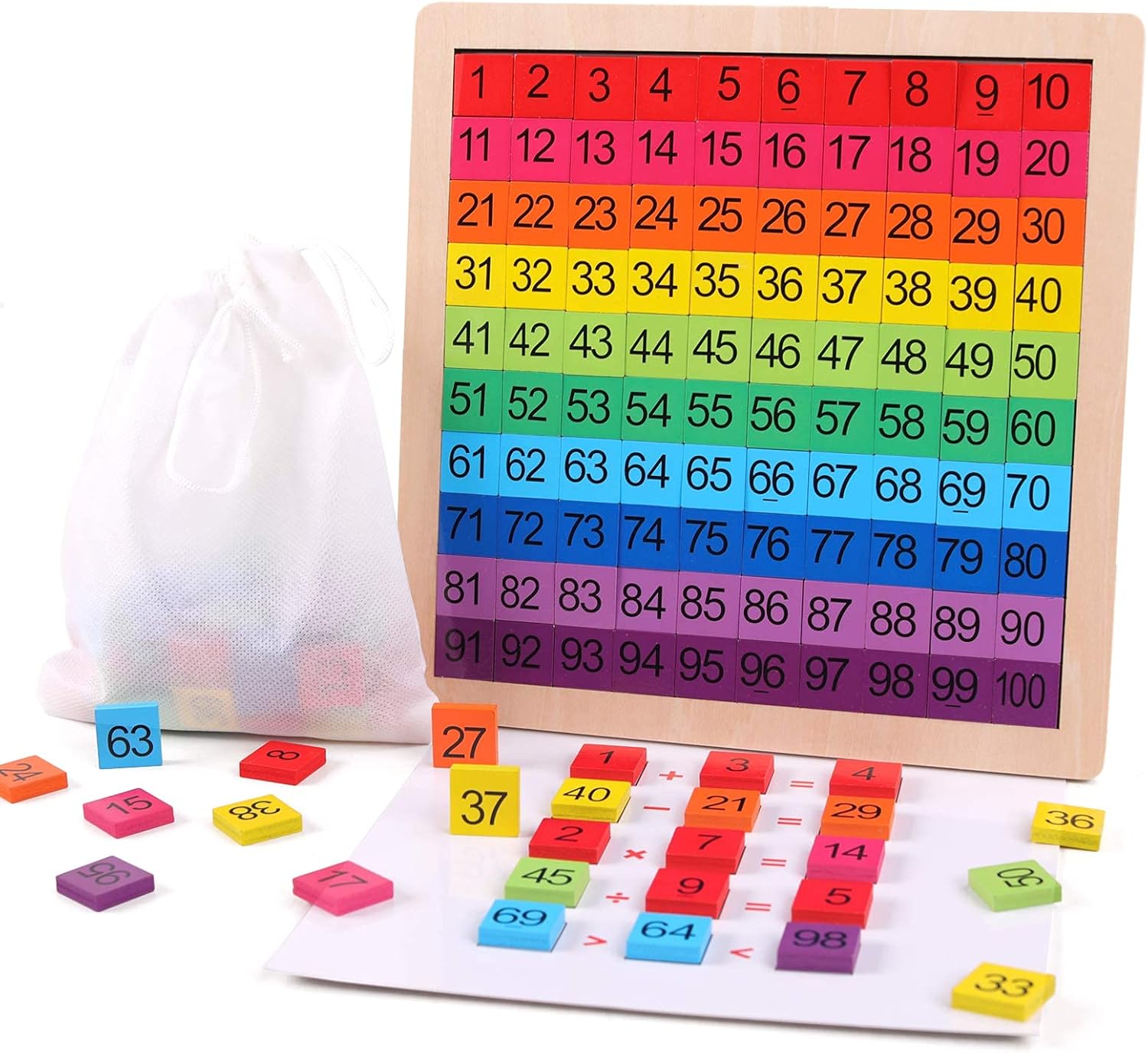 Wooden Lacing Threading Toys and Wooden Math Counting Hundred Board Toys