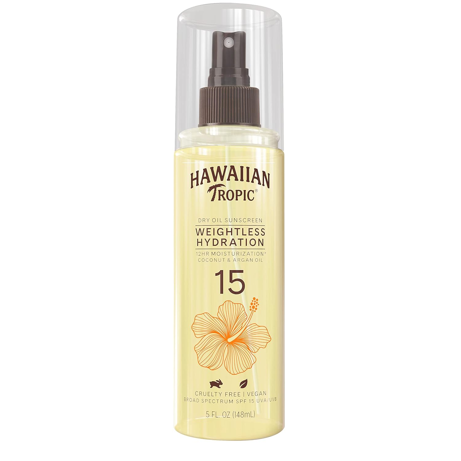 Hawaiian Tropic Weightless Hydration Dry Oil Sunscreen Spray SPF 15, 5oz | Sunscreen Oil Mist, SPF 15 Sunblock Spray, Oxybenzone-Free, 5oz