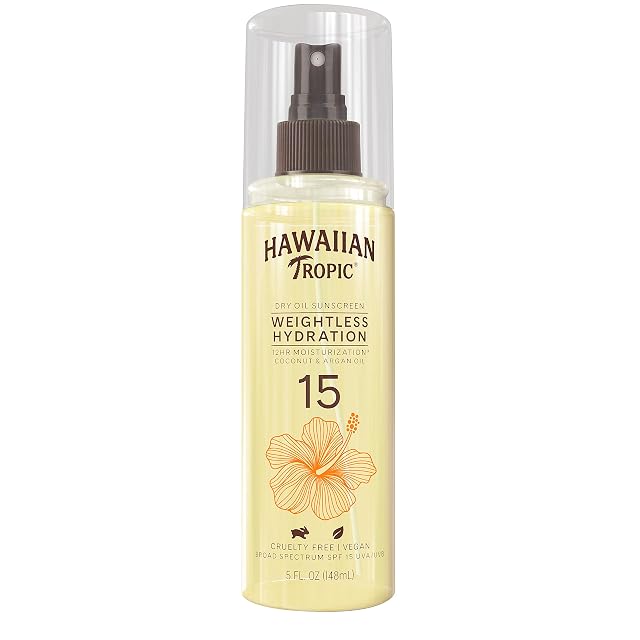 Hawaiian Tropic Weightless Hydration Dry Oil Sunscreen Spray SPF 15 5oz Sunscreen Oil Mist SPF 15 Sunblock Spray