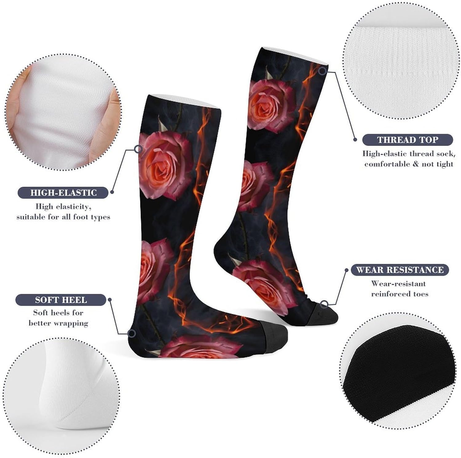 Rose Compression Socks for Women Men Comfort Over The Calf Socks Moisture Wicking Breathable Athletic Sock