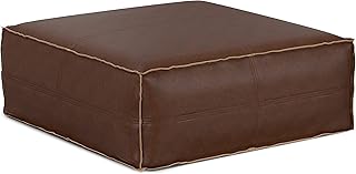 SIMPLIHOME Brody Boho Square Pouf in Distressed Dark Brown Faux Leather ,for the Living Room, Family Room, Bedroom and Kids Room