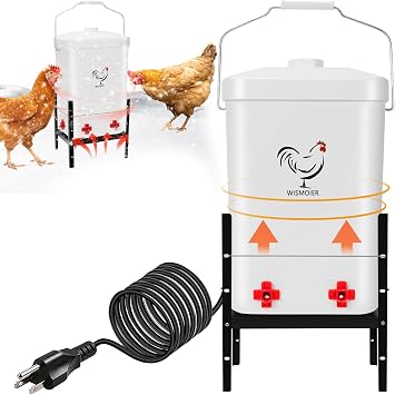 3 Gallon Heated Chicken Waterer Poultry Automatic Drinker Heater Bucket Winter Adsjustable Chicken Drinker Anti-Freezing Heated Waterer Chick Coop Watering System White-2.8 Gallon