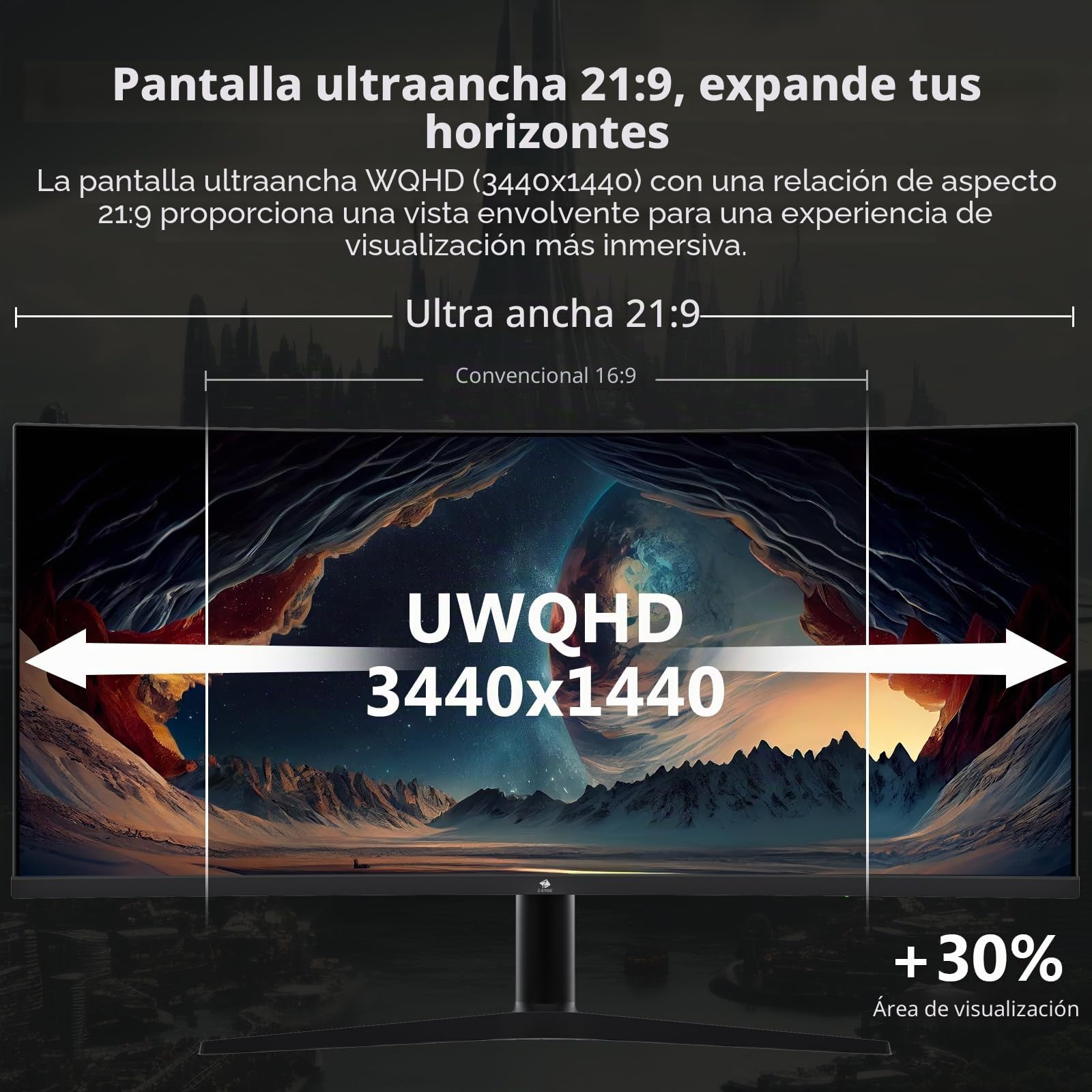 Z-Edge Monitor Gaming Curvo 34 Pulgadas, 165Hz, 3440x1440, 1ms MPRT, Altura & Inclinación Ajustables, Pantalla Ultra Ancho 21:9, FreeSync, 1500R VA, 2* HDMI2.0 &2* DP1.4, RGB, VESA 100 * 100mm