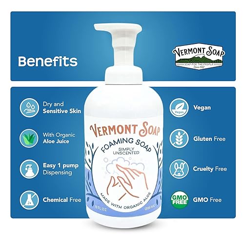 Miniatura 64 de VERMONT SOAP Jabón de manos espumoso de lavanda orgánica, jabón hidratante natural para piel seca, jabón líquido de manos de baño sin fragancia