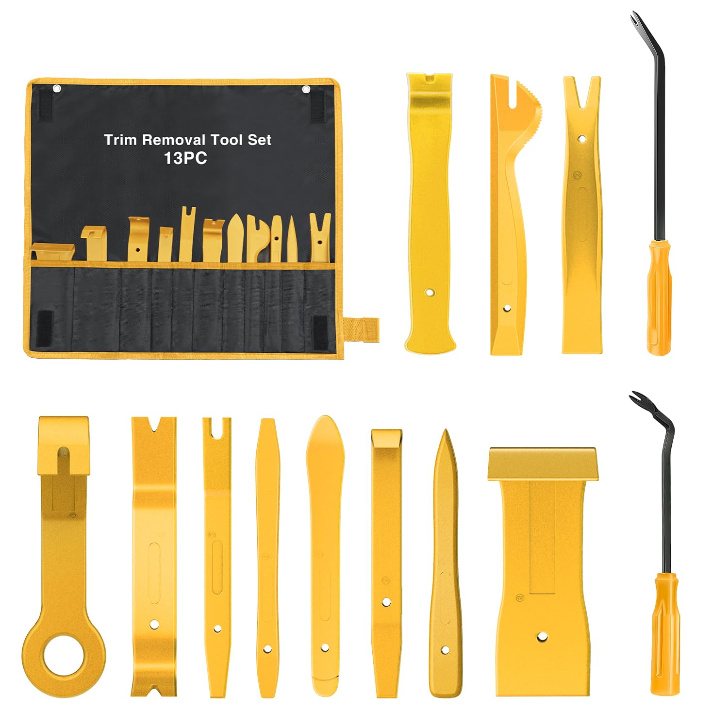 GOOACC 13PCS Nylon Trim Removal Tool Set for Bumper Fastener Rivet Clips Car Door Clip Panel Audio Video Dashboard Dismantle Yellow