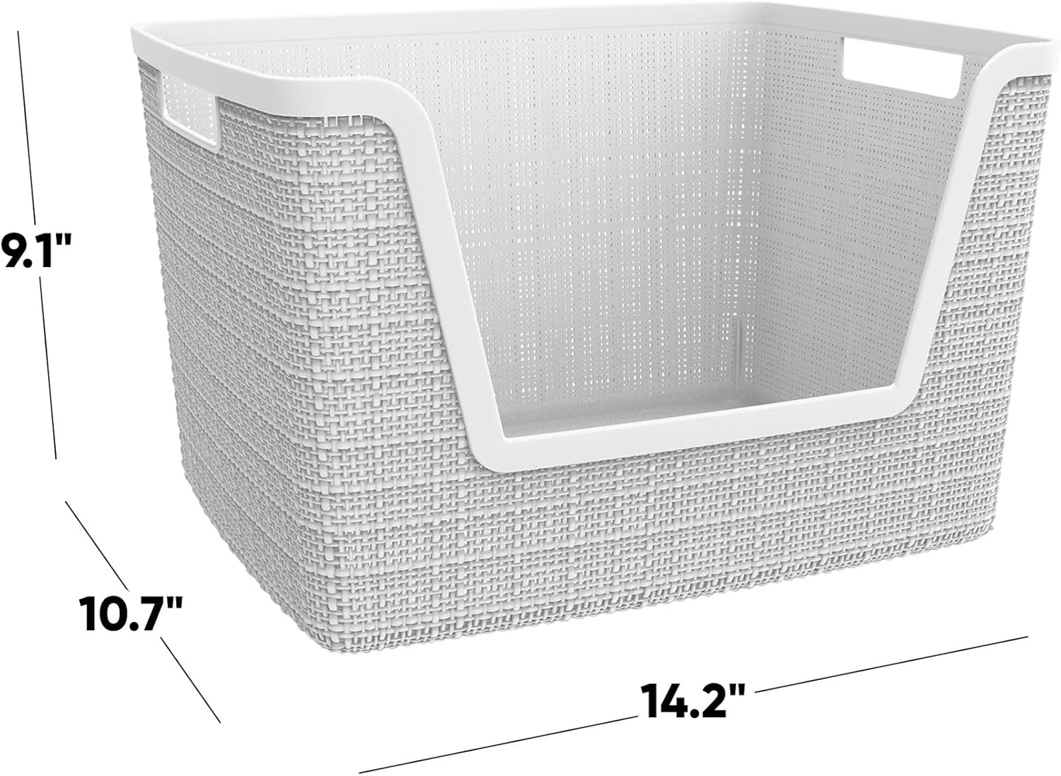 curver set of 4 large 18l easy access jute decorative plastic organization and storage baskets - perfect bins for home office, closet shelves, kitchen pantry and all bedroom essentials, white white large easy access 18l