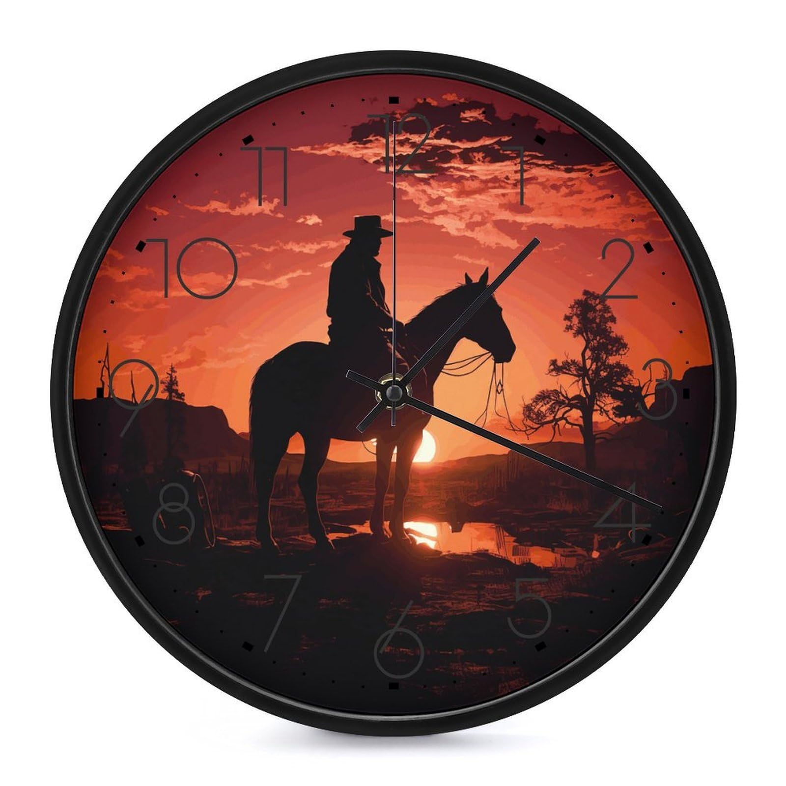 Horloge murale decorative Cowboy West noire, une idee cadeau originale pour un appartement