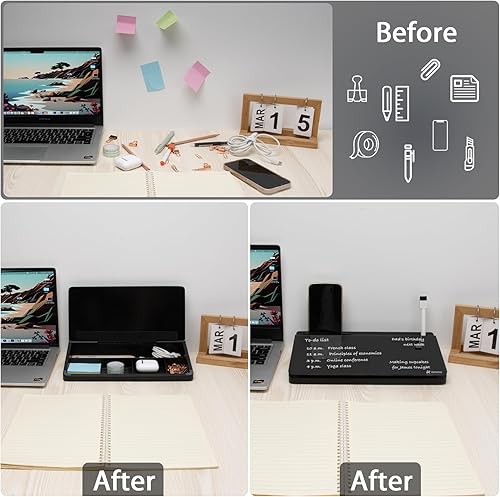 Miniatura 3 de Varhomax Pizarra blanca de cristal con almacenamiento, pequeña pizarra blanca de borrado en seco, lista de tareas, bloc de notas para oficina,