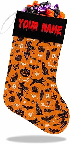 Bolsas de regalo de Halloween con nombre personalizado para niños, decoración de Halloween personalizada, texto de sangrado personalizado, medias de
