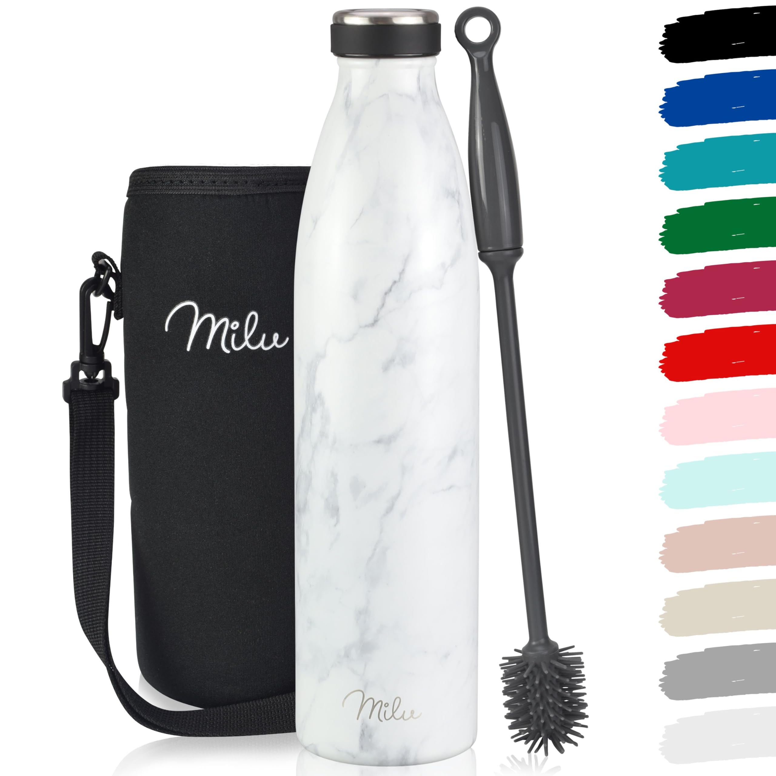 Milu Marble Stainless Steel Drinking Bottle 1000 Ml - Insulated Thermo Flask For Water - Leak Proof, Insulated And Double Walled, Carbonated (, 1L)