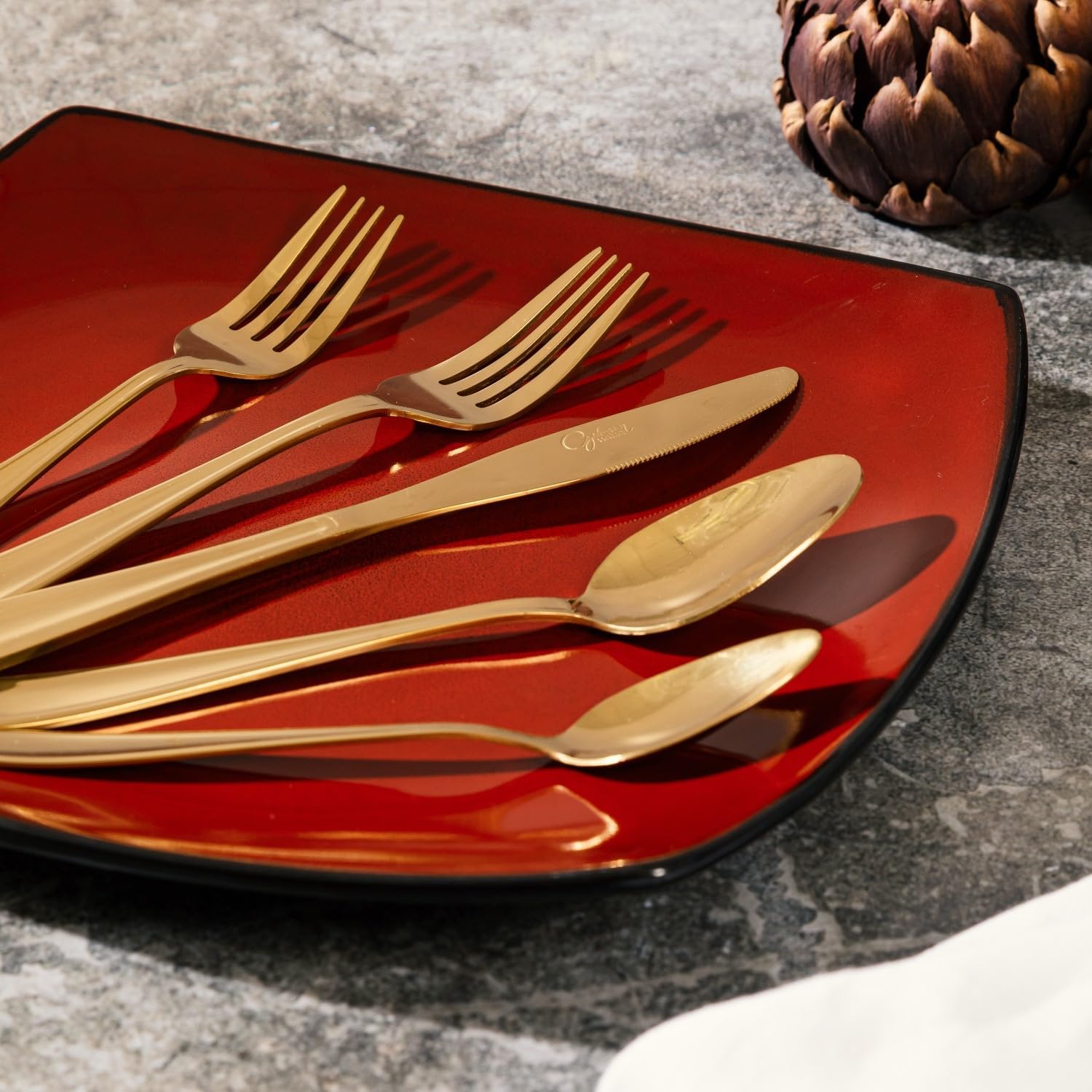 Gibson Home Ravidia Gold Heavy Gauge Flatware Cutlery Silverware Set 20 Pieces, Stainless Steel Colorful Utensils, Tableware Set Service for 4