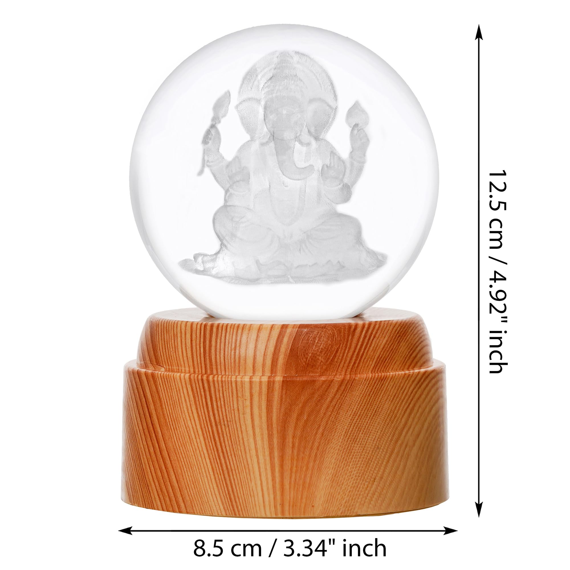 eCraftIndia Divine Lord Ganesha Idol Transparent Crystal Ball Night Lamp with Wooden Base Showpiece | Spiritual Table Lamp for Home Decor Office Hotel Living Room Gift for Diwali Housewarming 2