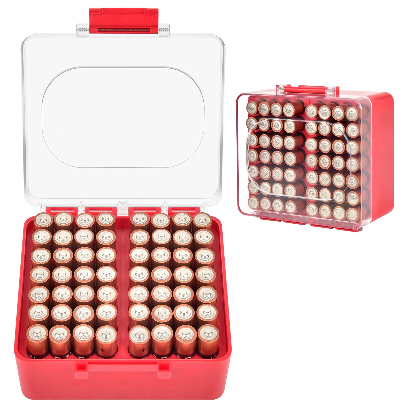 FULLCASE Battery Storage Organizer Box, Holder Container for 56 AA Batteries, Plastic Home Batteries Variety Pack Protective Organization(Case Only) Red