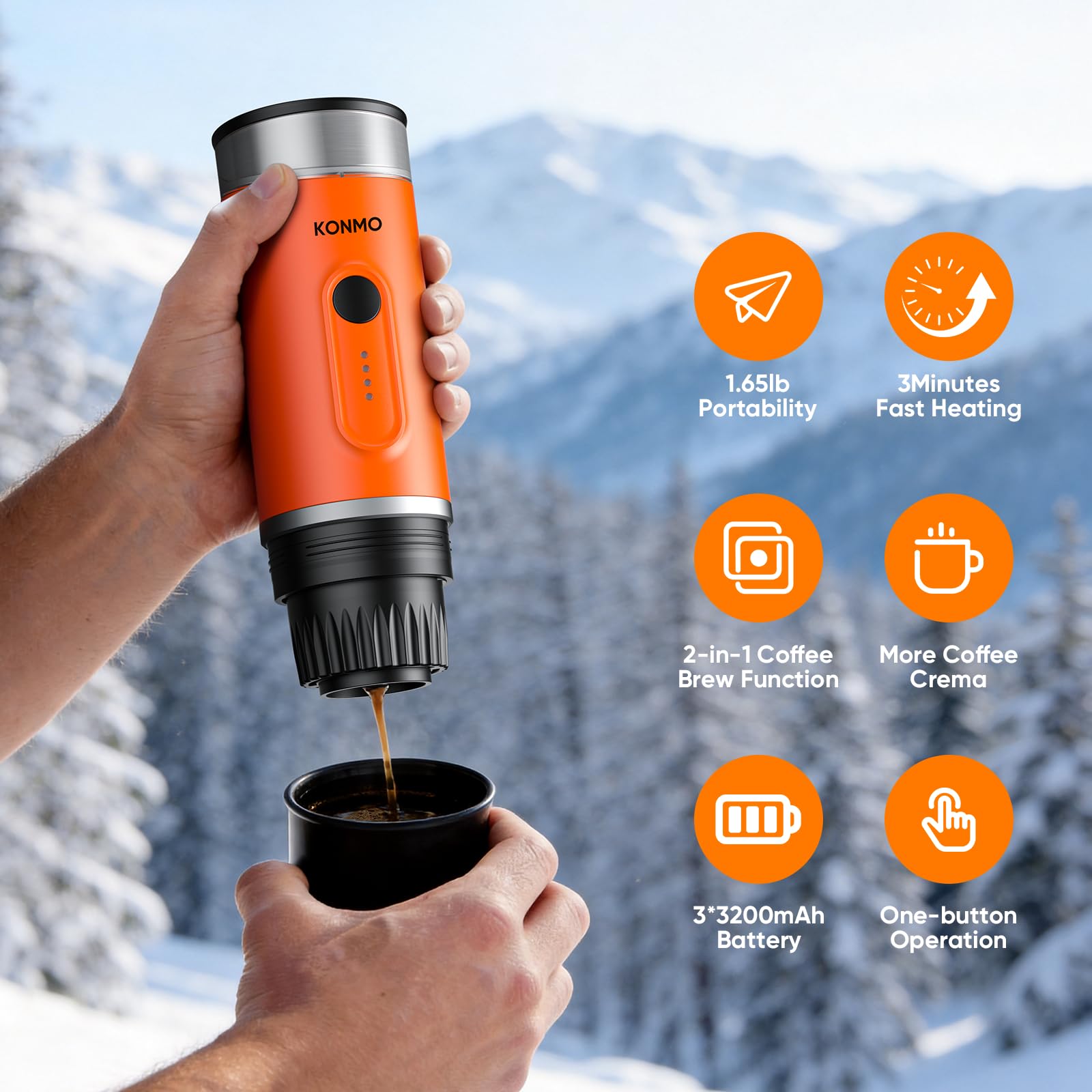 MyCampix Portable Espresso Machine with Self-Heating System, 15 Bar Travel Coffee Maker, Compatible with Capsules & Ground Coffee, USB-C Rechargeable Coffee Machine for Camping, Office & Travel - 4