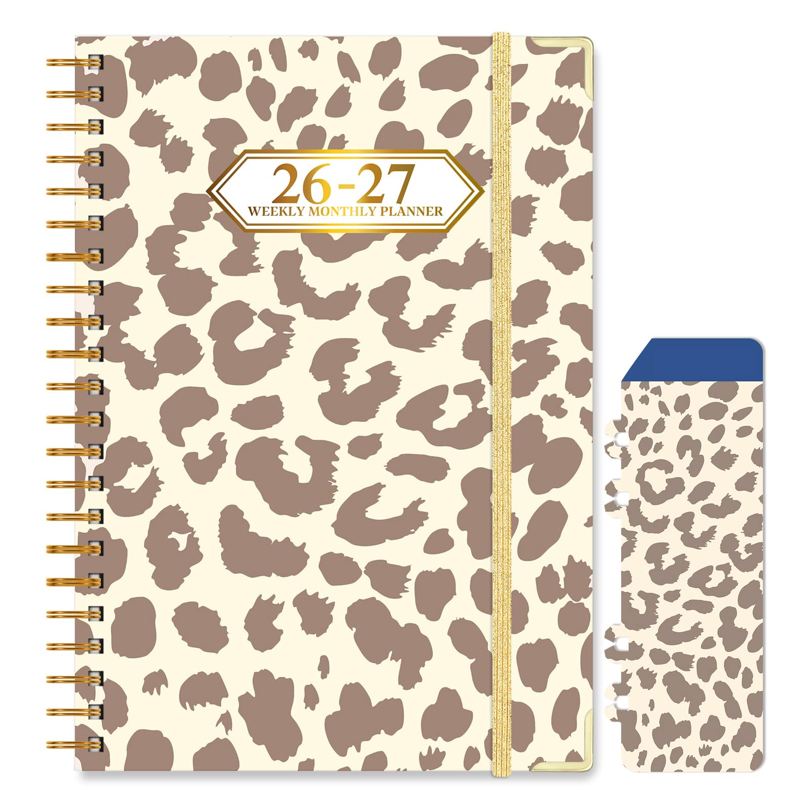 Knagsfa 2026-2027 Planner, Jul.2026-Jun.2027 Planner Weekly and Monthly 6.25"x8.5" with Page Tabs, Calendar Hardcover with Inner Pocket, Elastic Band, Twin-Wire Binding, Bookmark, Brown Leopard