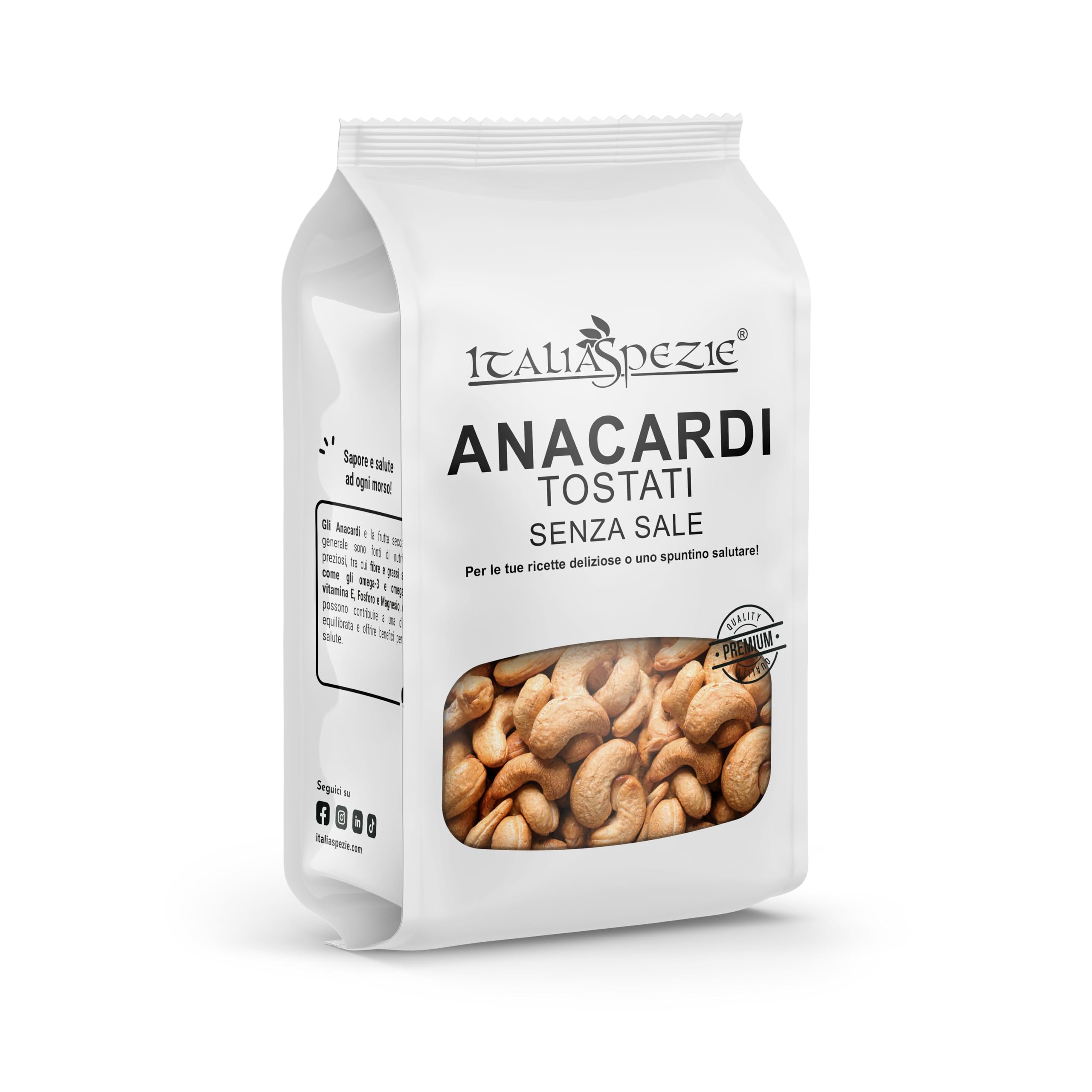 Anacardi Tostati non Salati interi 400 g, Tostati, non salati, senza conservanti. Anacardi senza sale qualità Extra. Frutta secca di primissima scelta. Italia Spezie