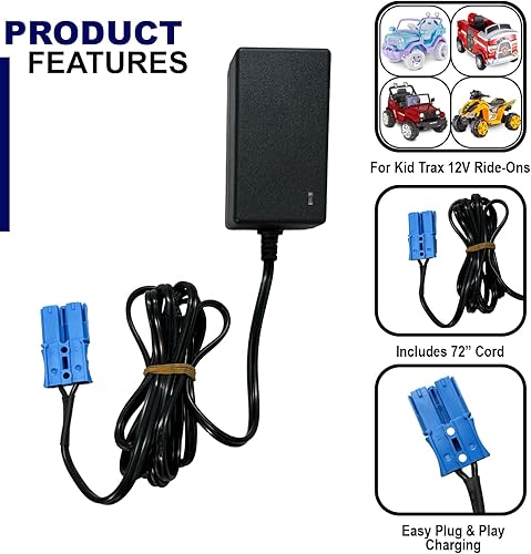 Miniatura 2 de AlveyTech Cargador de batería de 12 voltios y 1.0 amperios para juguetes de paseo Kid Trax de 12 V - Reemplazo para sistemas de 12 V, con conector