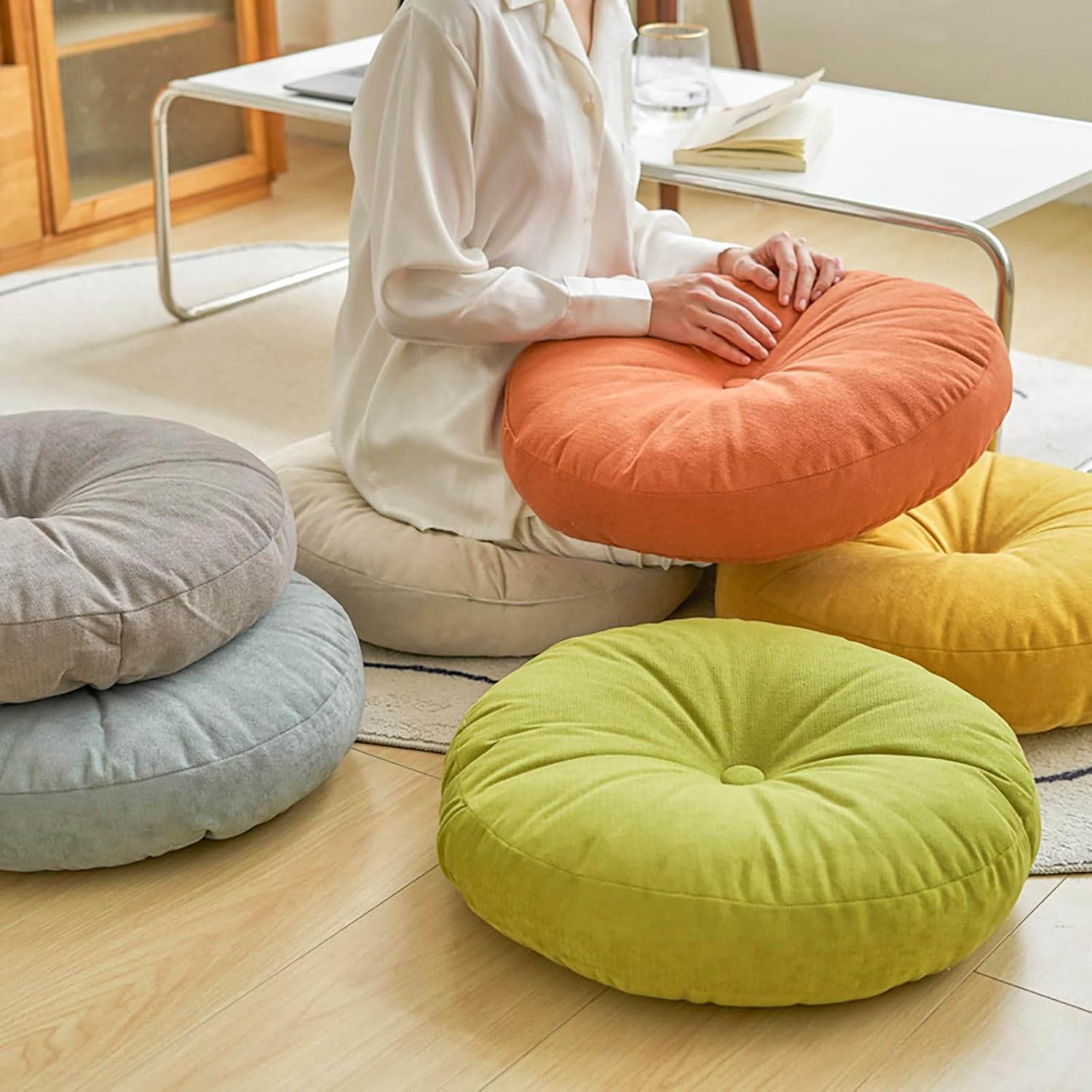 Chenille Floor Pillows Cushions,Large Meditation Floor Pillow,Thicken Solid Color Round Seat Cushion for Kitchen Dining Room Office Chairs