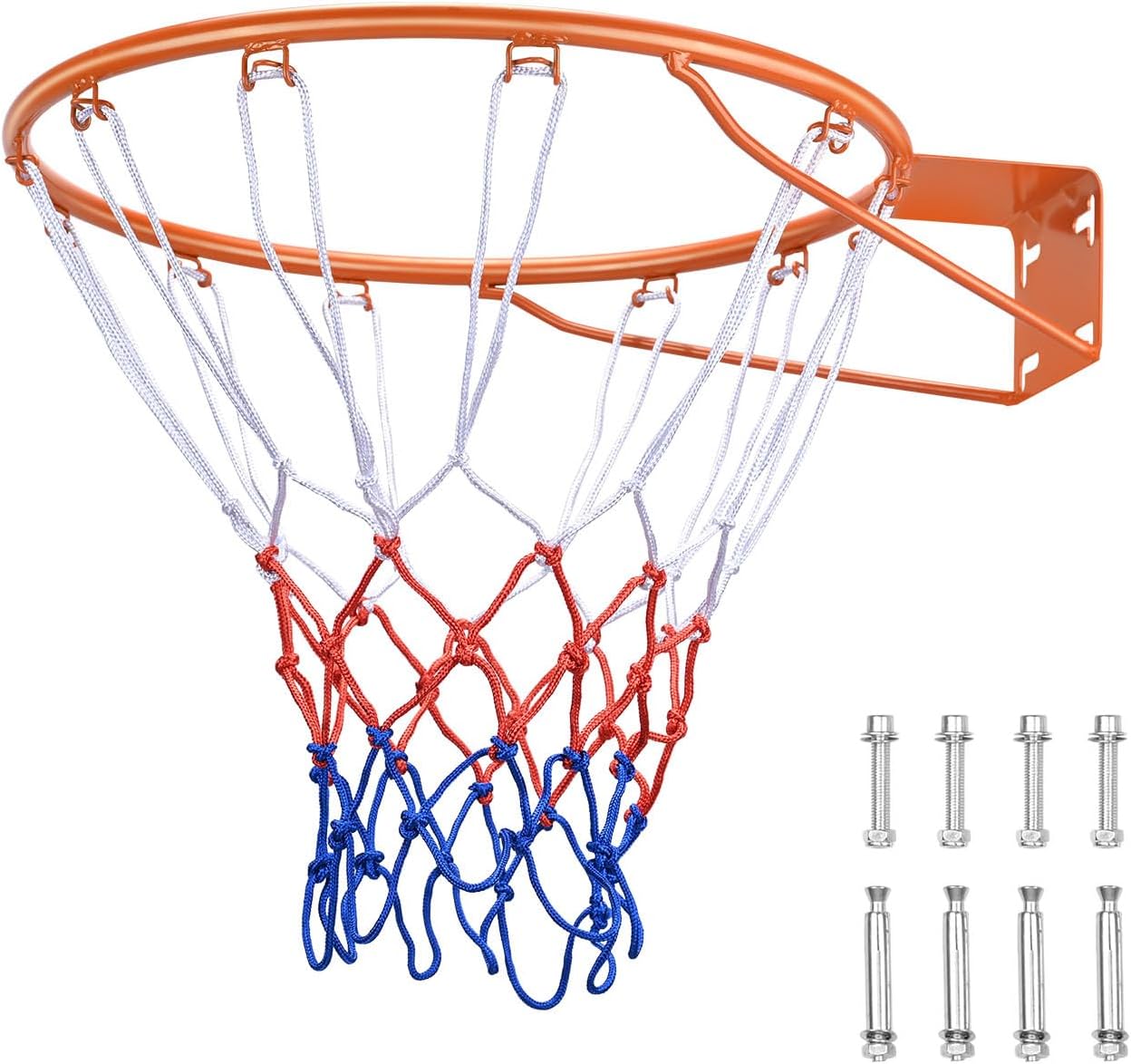 Happybuy Basketball Rim, Heavy-Duty 18" Wall-Mounted Flex Hoop Replacement with Net for Indoor/Outdoor Use, Ideal for Kids and Adults