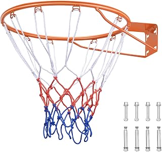 Happybuy Basketball Rim, Heavy-Duty 18" Wall-Mounted Flex Hoop Replacement with Net for Indoor/Outdoor Use, Ideal for Kids and Adults