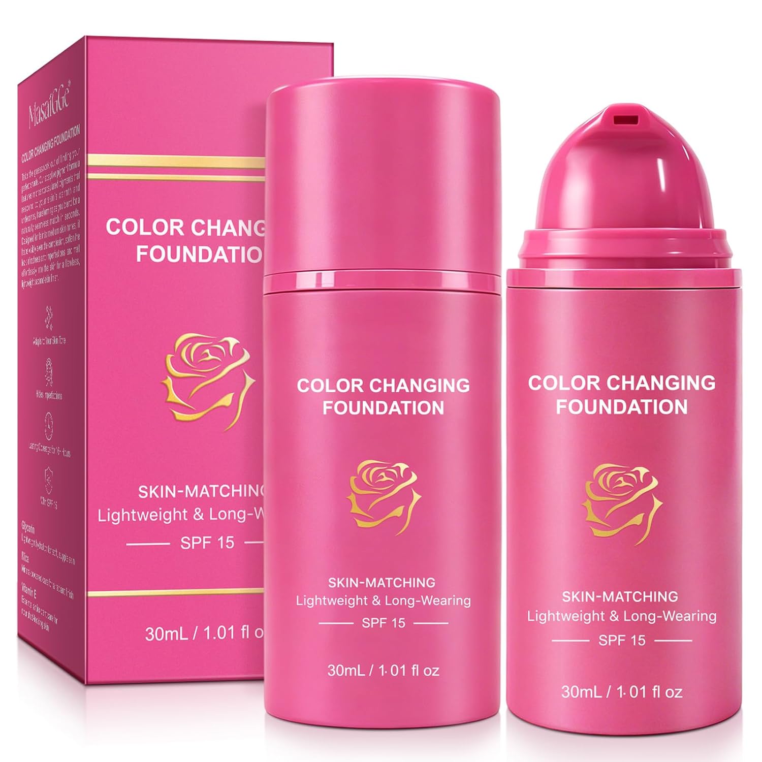 Color Changing Foundation for Mature Skin, Self-Adjusting Liquid, 30ml x 2