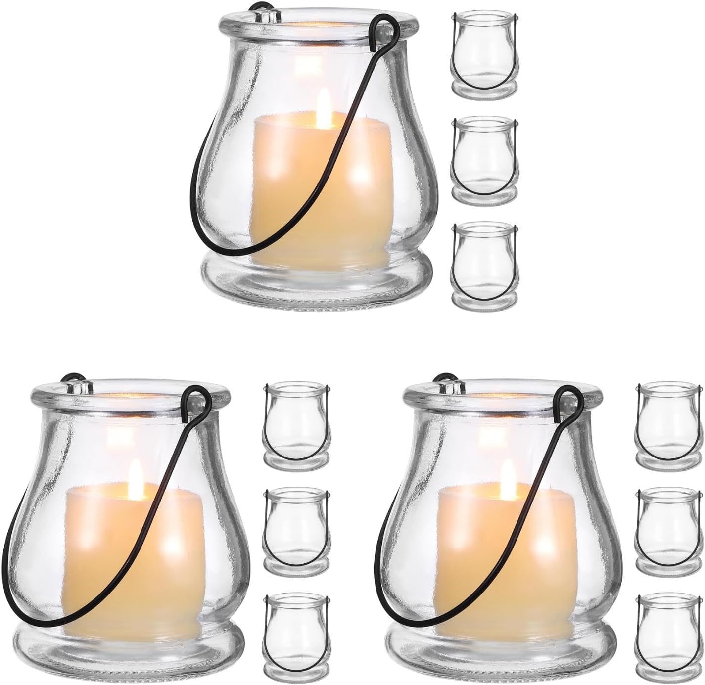 Cabilock 12Pcs Hanging Candle Holders Glass Votive Holders with Handles Multipurpose Indoor Outdoor Candle Stands for Home Decor Party Wedding Banquet