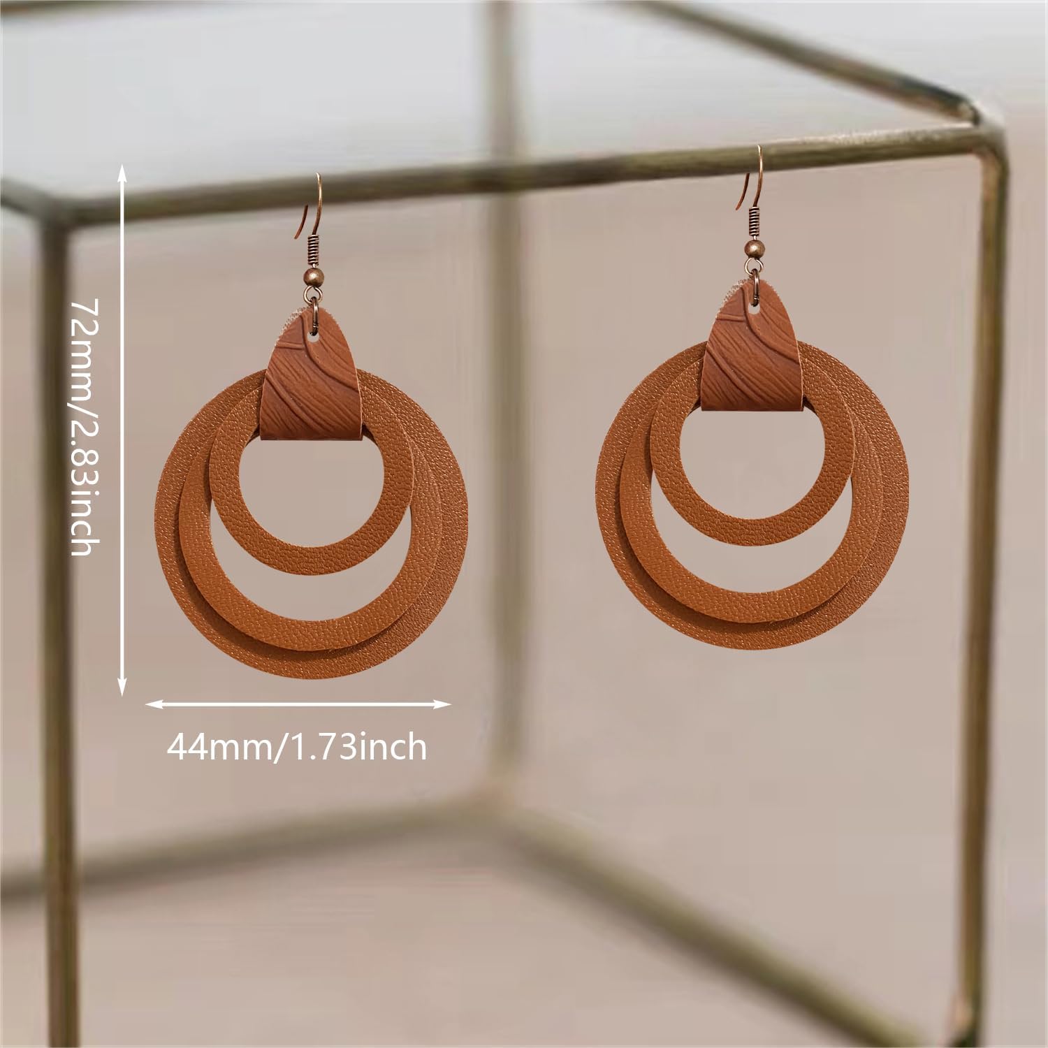 Bohemian Multi Layer Leather Hollow Round Circle Dangle Drop Earrings Retro Ethnic PU Hook Earrings For Women - Image 5